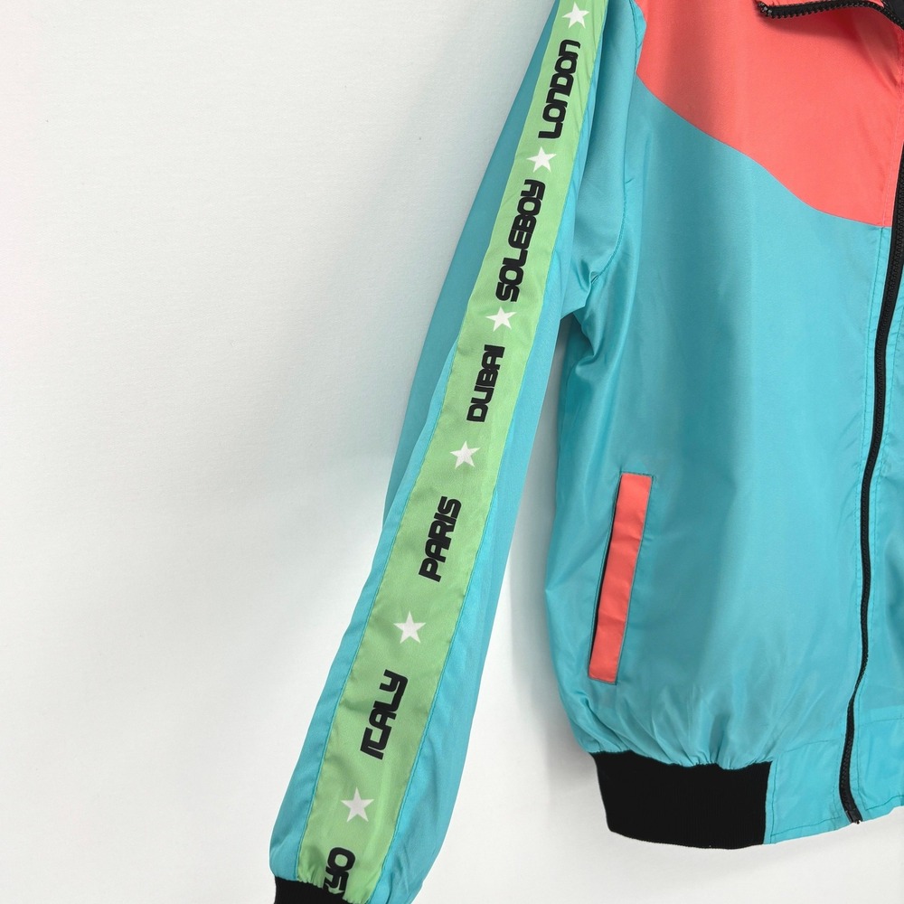 Soleboy Colorblock Windbreaker Jacket Teal Full Zip Retro Streetwear Oversized S - Picture 5 of 10